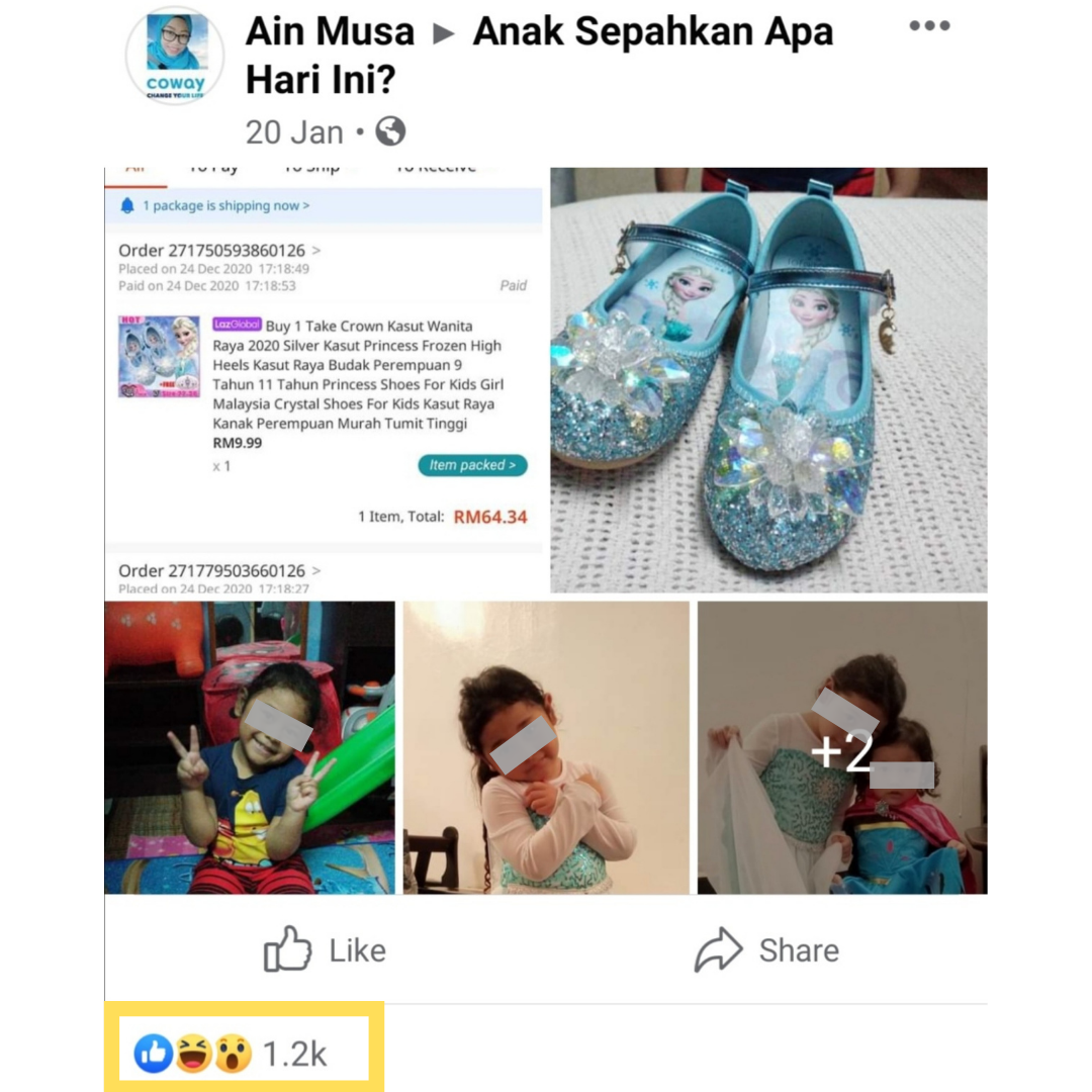M'sian mum surprised after 5-year-old kid ordered two pairs of "Elsa" shoes online
