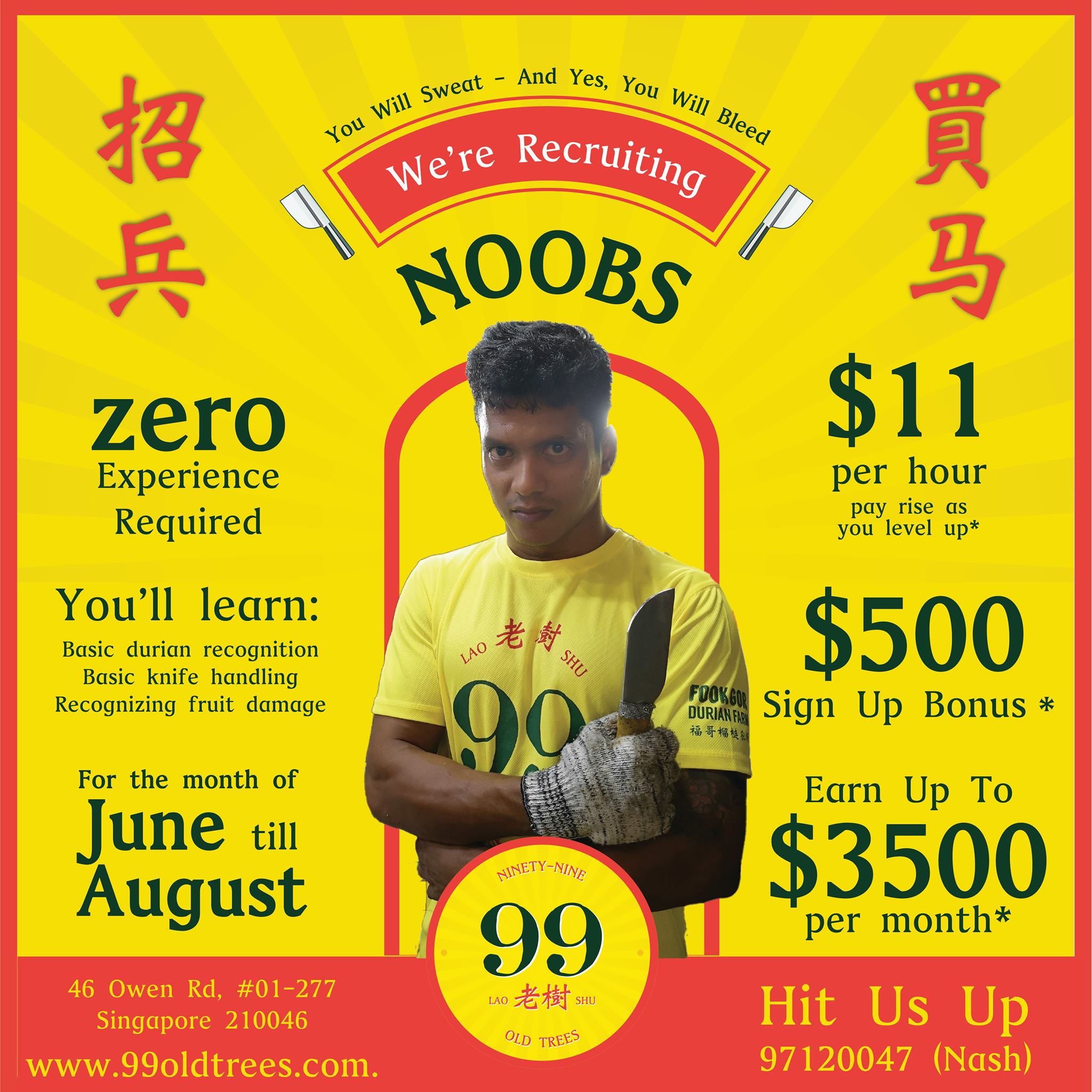 S'pore durian store looking for "noobs" to sell durians with a salary of up to RM10.8K | WeirdKaya