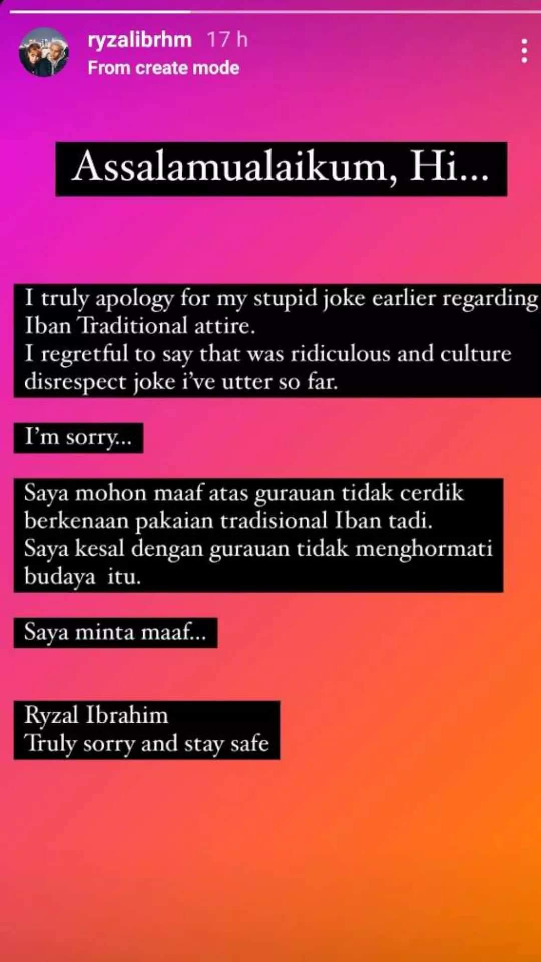 Instafamous apologizes over disrespectful joke towards Iban traditional attire