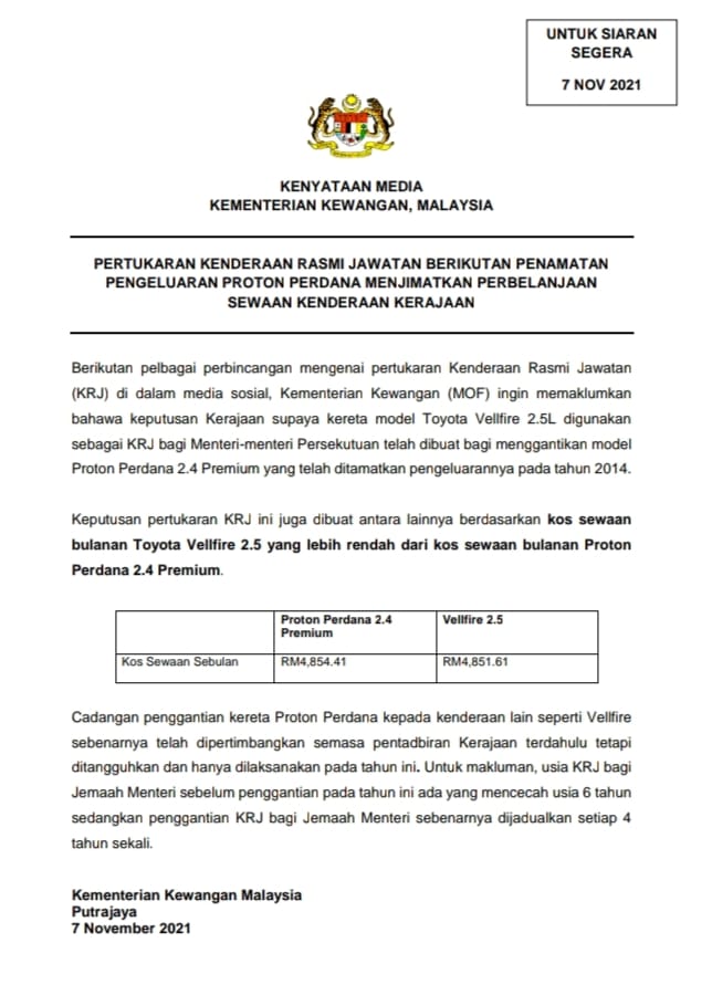 Press release by MOF