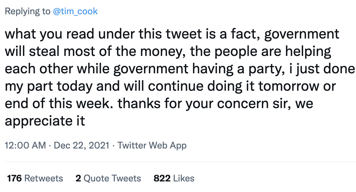 Dont donate to Malaysia, Tim Cook told