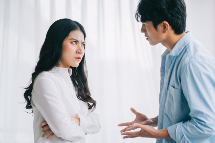 Asian couple having an argument