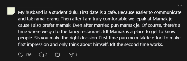 M'sian Woman Gets Blocked Online For Refusing To Go To Mamak For Her 1st Date comment 1
