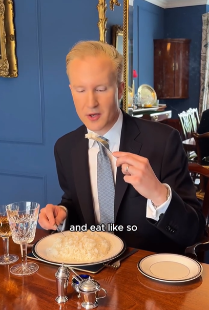 British eating rice with fork