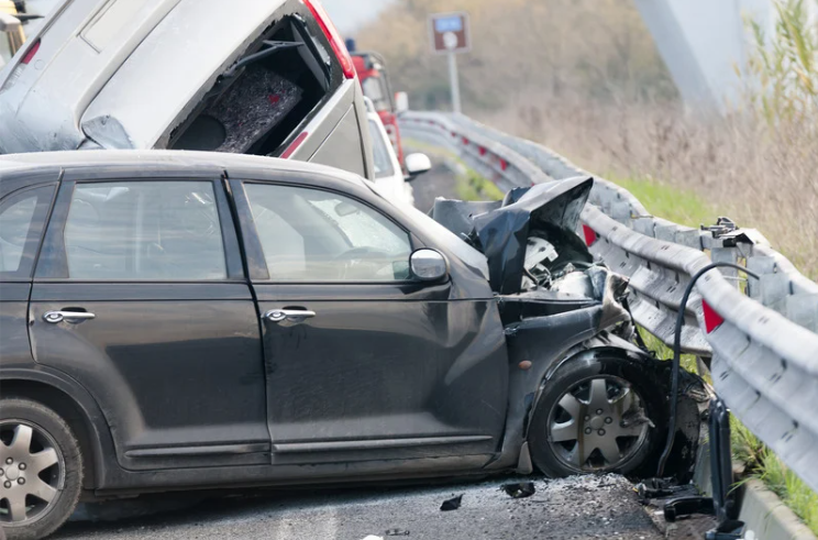 Cars in a road accident