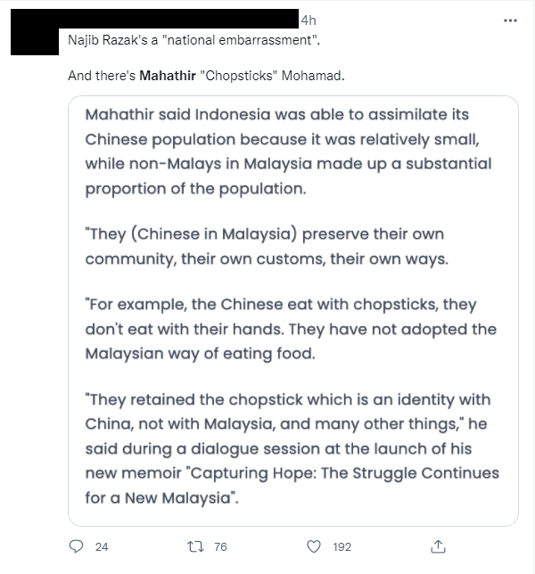 Mahathir's chopsticks situation
