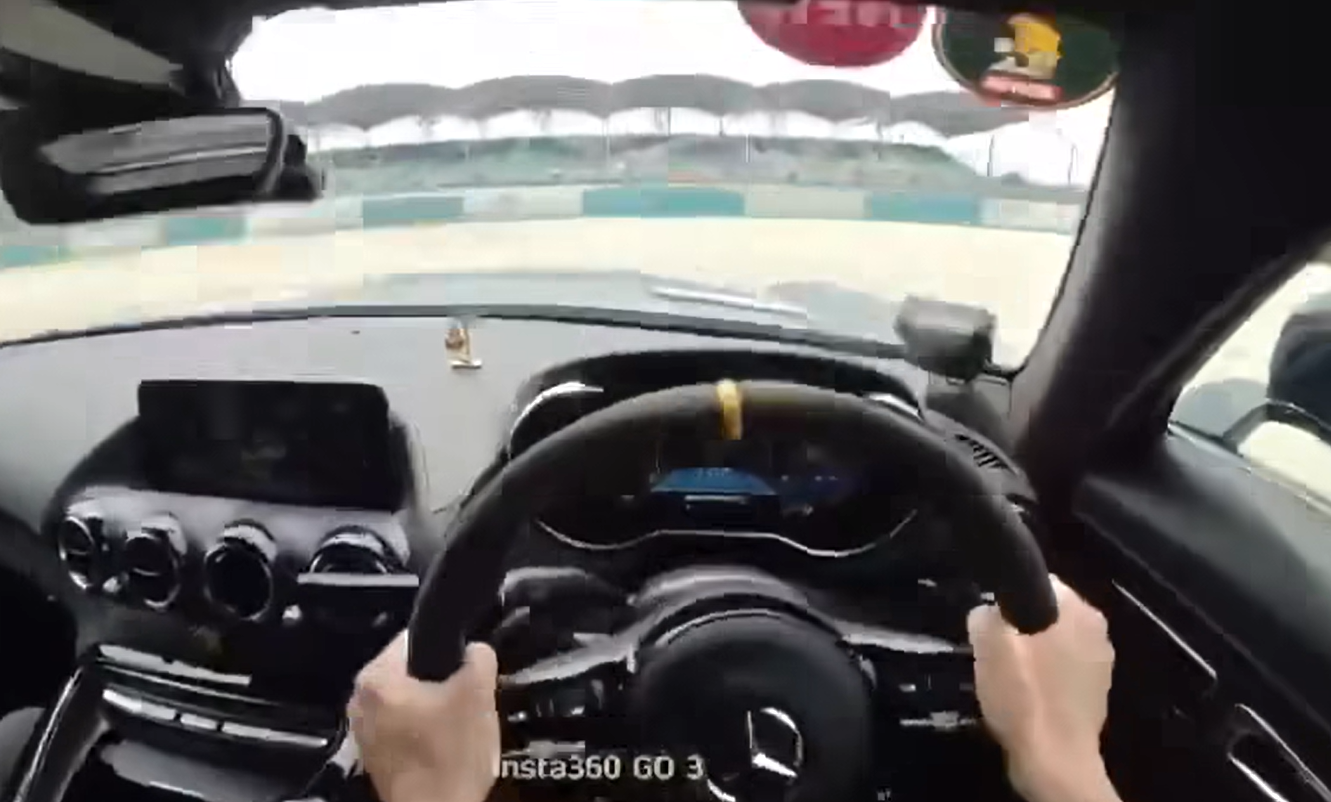 Mercedes crashing into barrier at Sepang race circuit