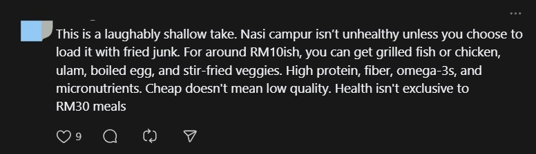 M'sian Claims Japanese Set Meal's Healthier Than Nasi Campur, Gets Blasted By Netizens comment 2