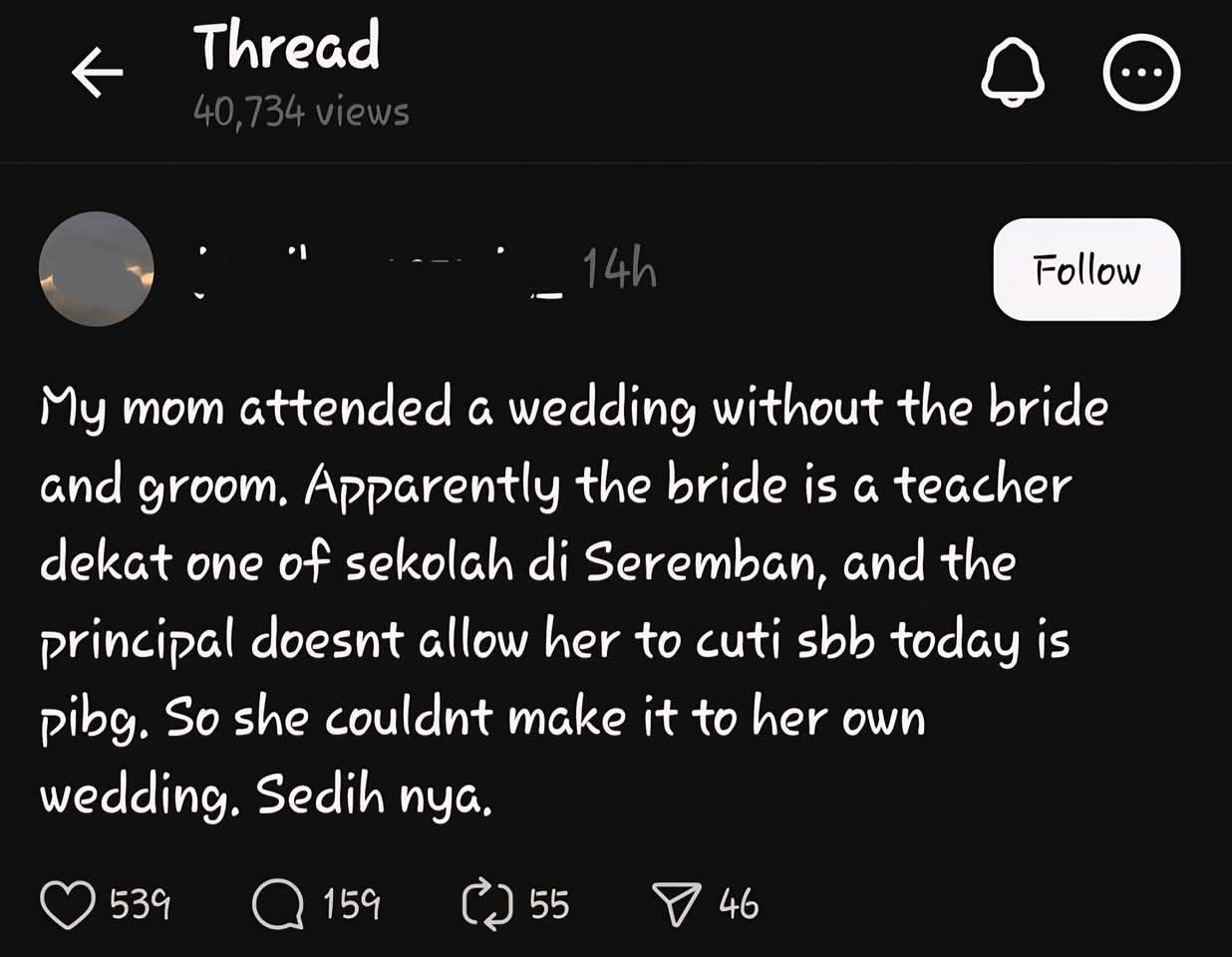 Wedding with no bride post